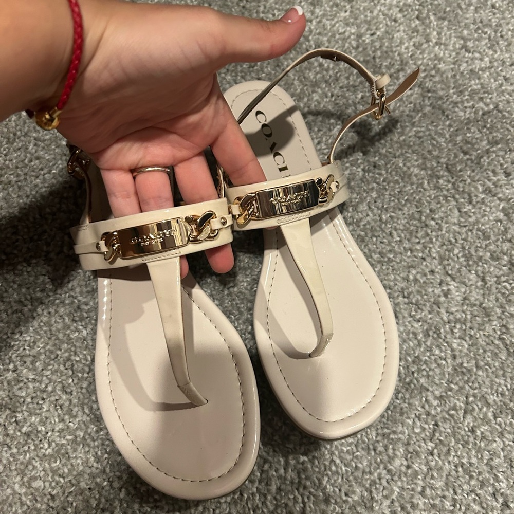 Coach Women's Sandals in Cream with Gold Accents